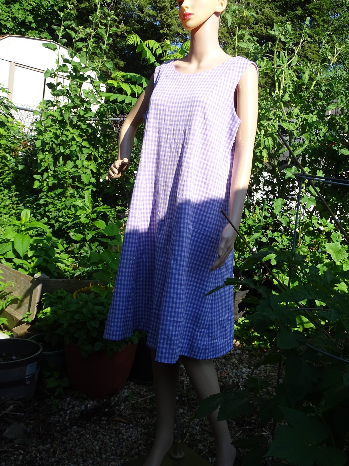 Vtg 1970s Purple Gingham Prairie Midi Dress Plus Size 1x 2x Handmade Checkered